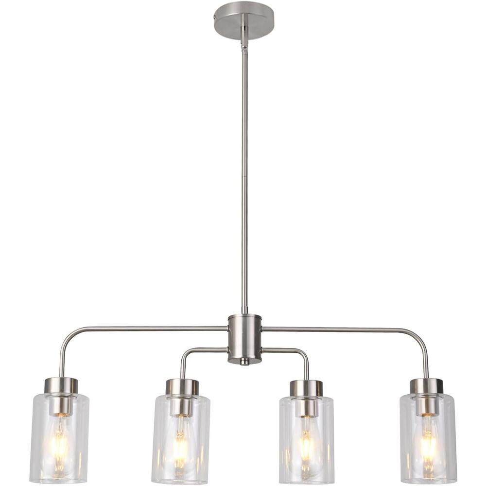 4-Light Kitchen Island Lighting, Brushed Nickel Linear Dining Room Light Fixture